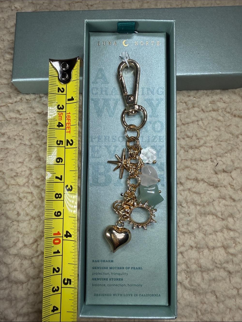 Luna Norte Gold-Tone Heart & Charm Keychain with Sea Glass Accents